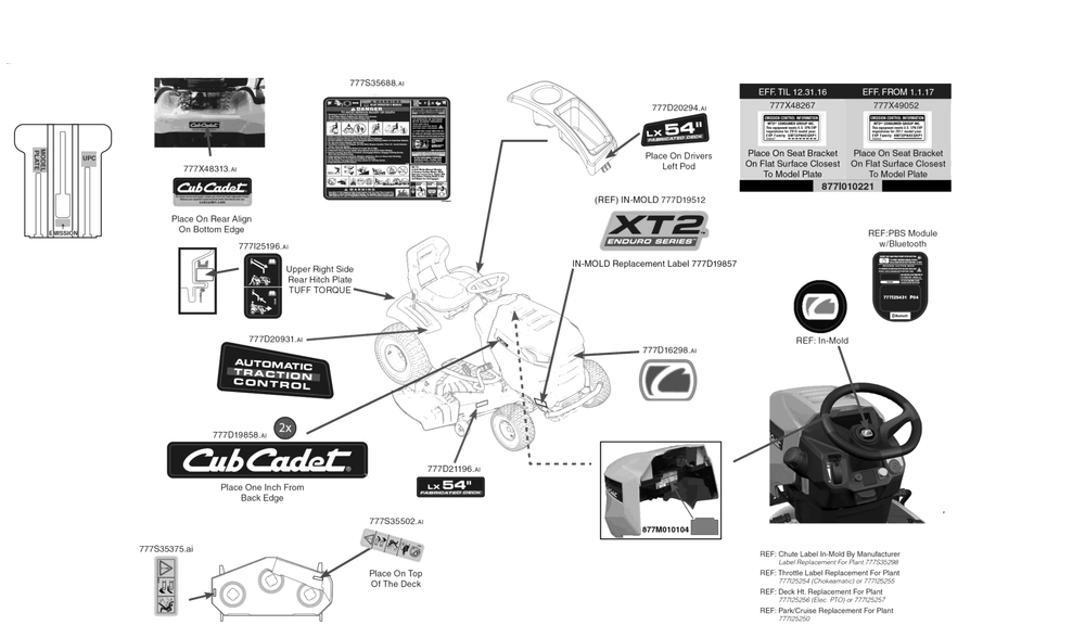 Label Map Diagram and Parts List for XT2-LX54KH (13WQA4CA010)(2017) Cub Cadet Lawn Tractor